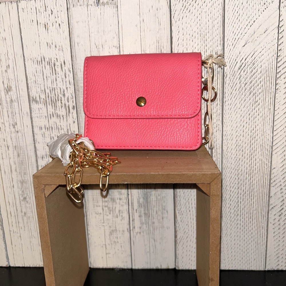 New! Small Universal‎ Thread Mini Bag Pink Crossbody Gold Accents Chain Strap